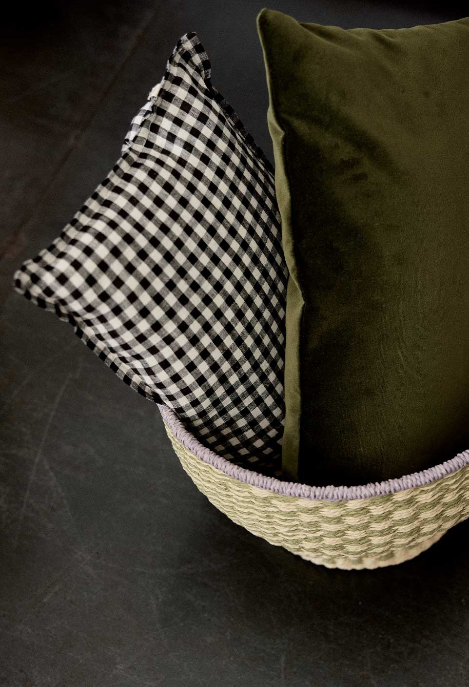 30x50 cm Cushion Cover Washed Linen Vichy Black