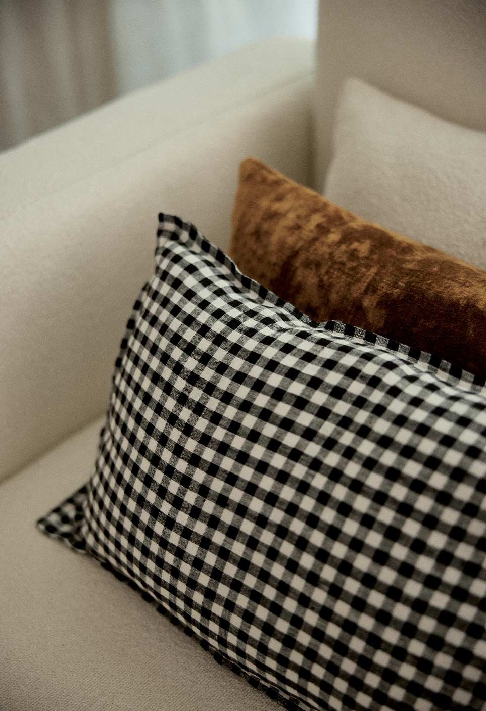 Housse de Coussin 30x50 cm - Lin Lavé Vichy Black