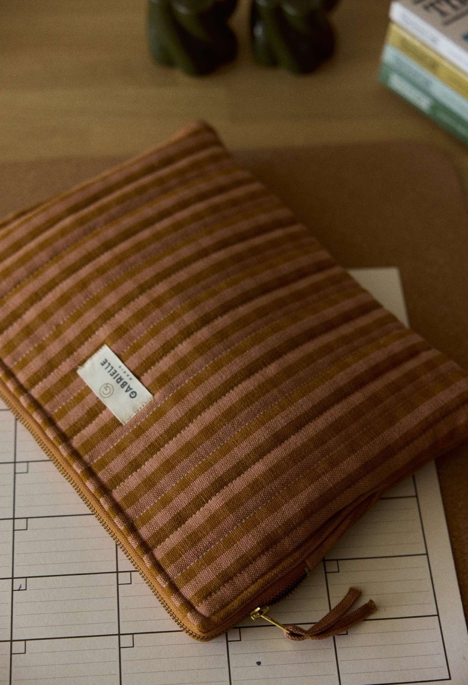 Clay Vichy Cotton Computer Pouch