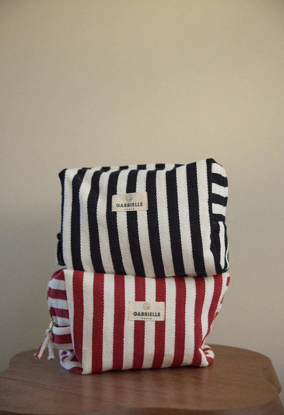 Red Striped Cotton Toiletry Bag