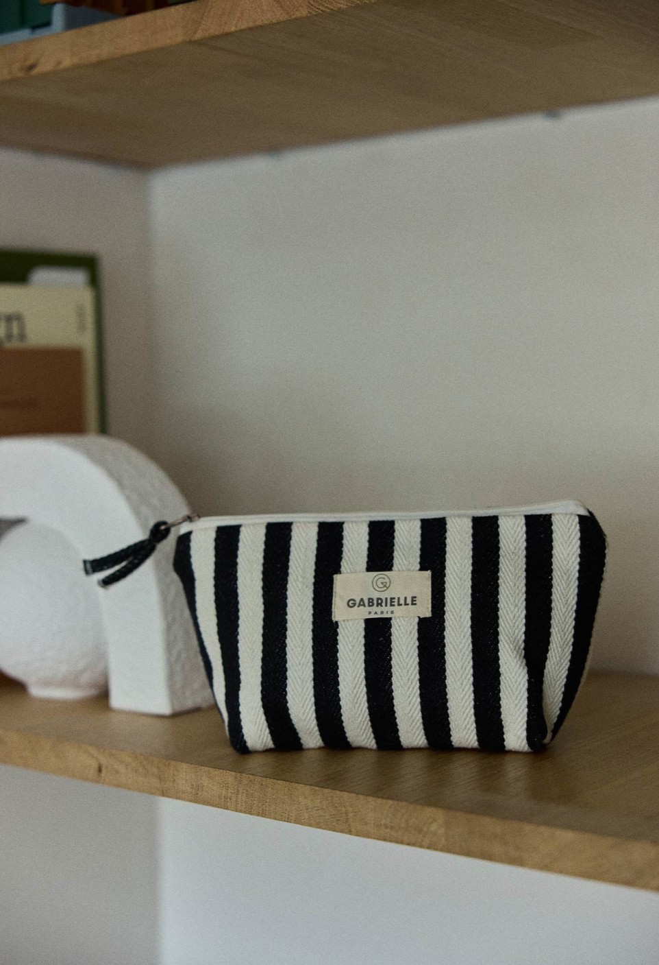 Trousse de Beauté à Rayures Noires en Coton
