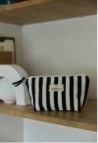 Black Striped Beauty Pouch in Cotton