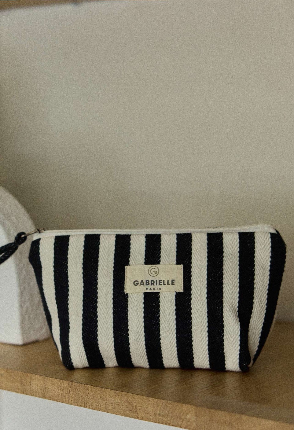 Black Striped Beauty Pouch in Cotton