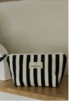 Black Striped Beauty Pouch in Cotton