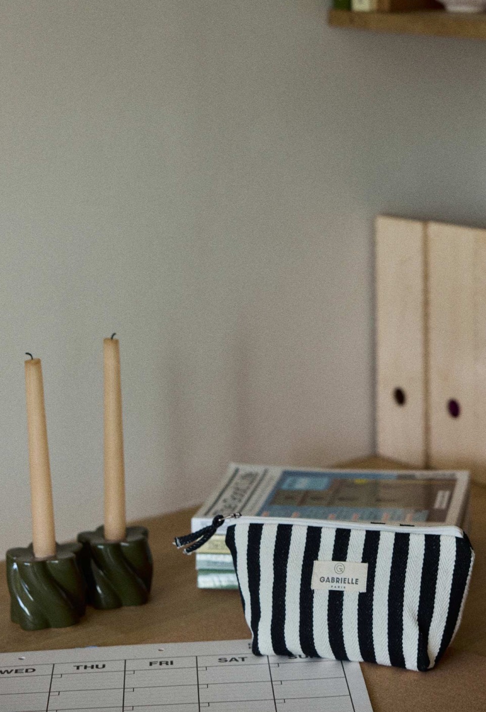 Black Striped Beauty Pouch in Cotton