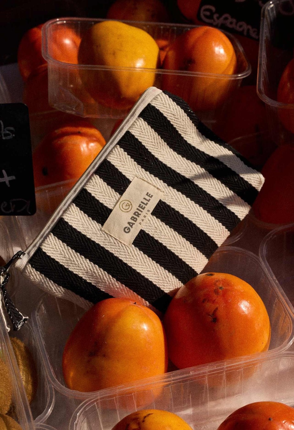 Trousse de Beauté à Rayures Noires en Coton