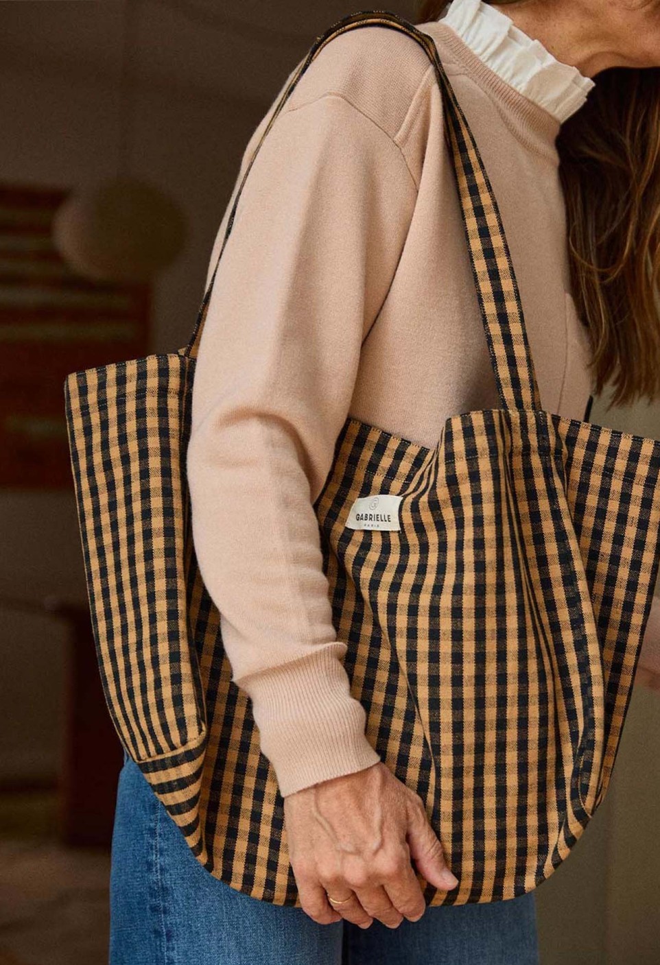 Coffee Vichy Cotton Handbag