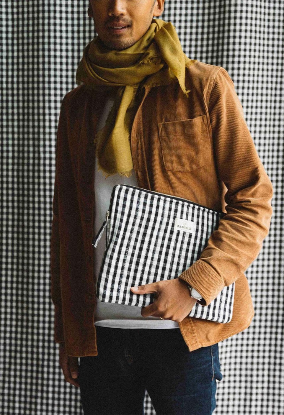 Black Vichy Cotton Computer Pouch