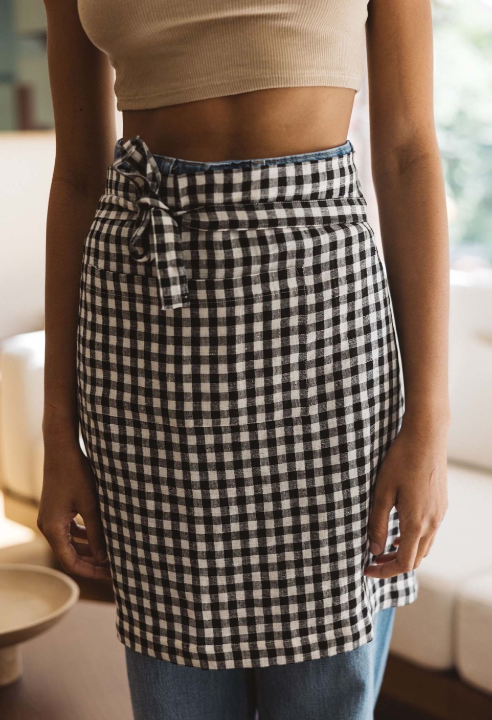 Tablier en lin lavé Vichy Black - 100% lin
