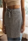 Washed linen vichy black apron - 100% linen