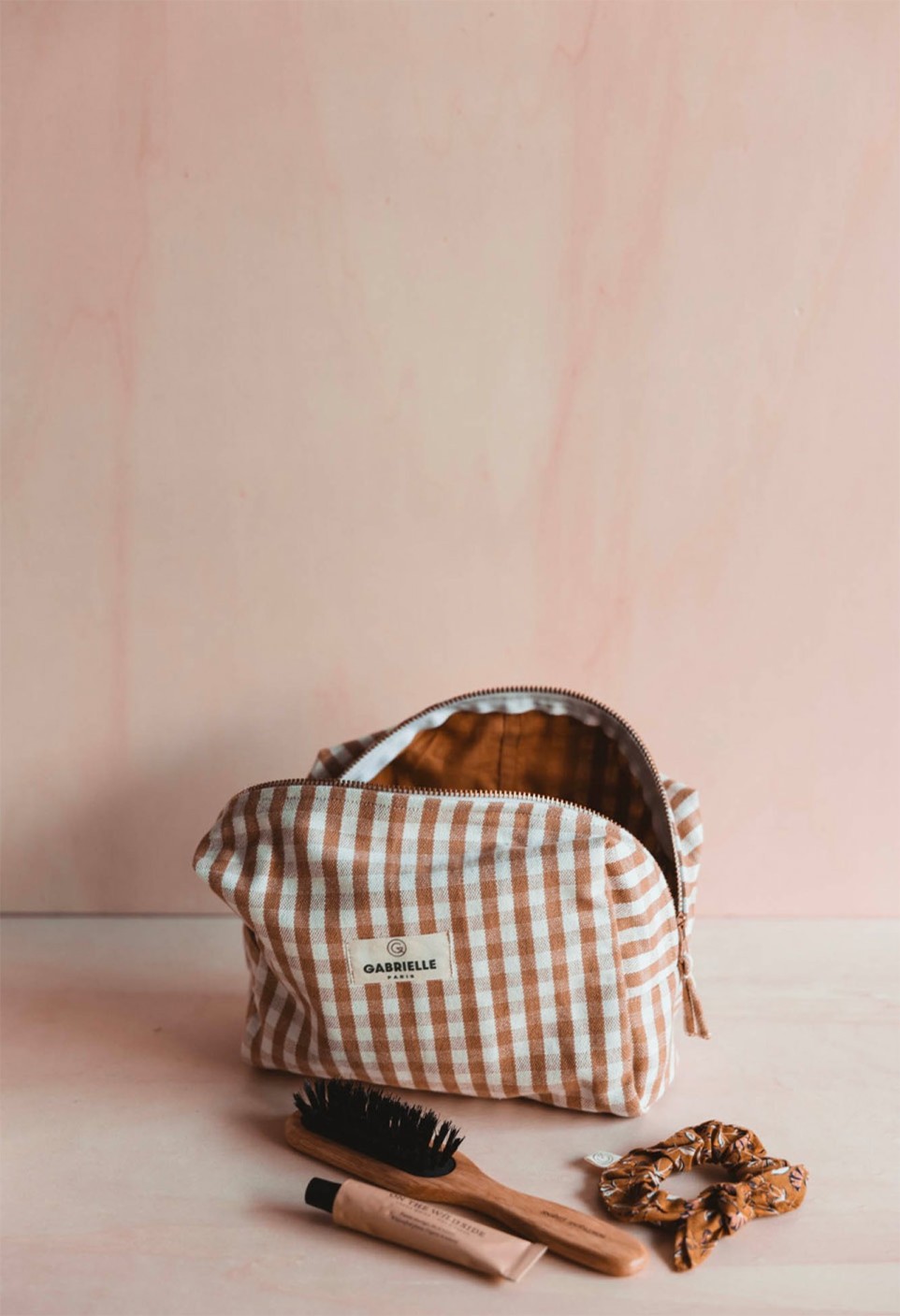 TROUSSE DE TOILETTE  EN COTON VICHY CAMEL_MARKETPLACE