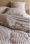 Striped & Washed Linen Duvet Cover Black/Milk