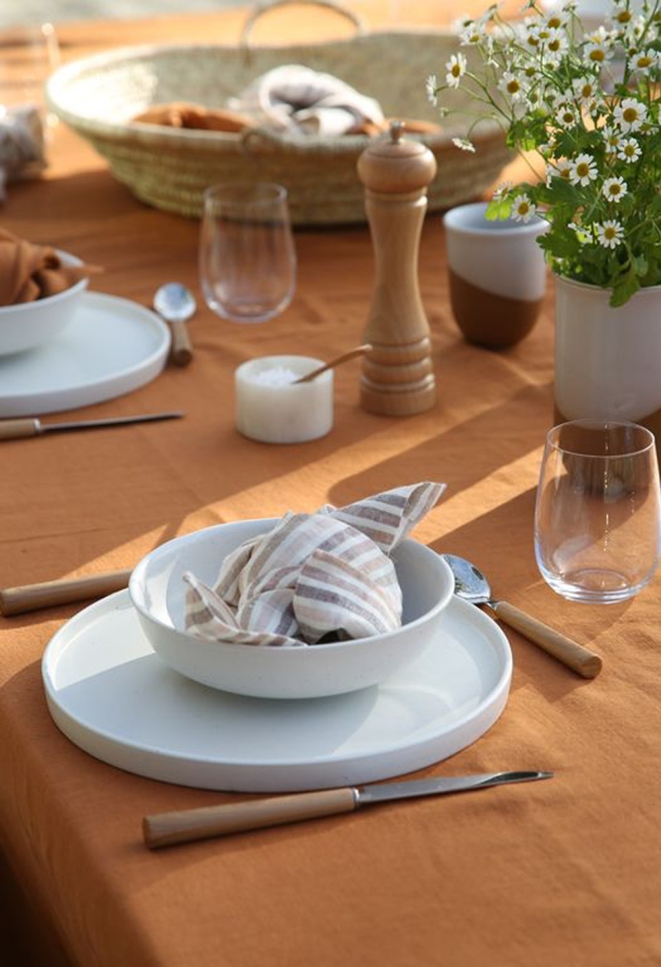 Washed linen tablecloth - Caramel - 100% lin