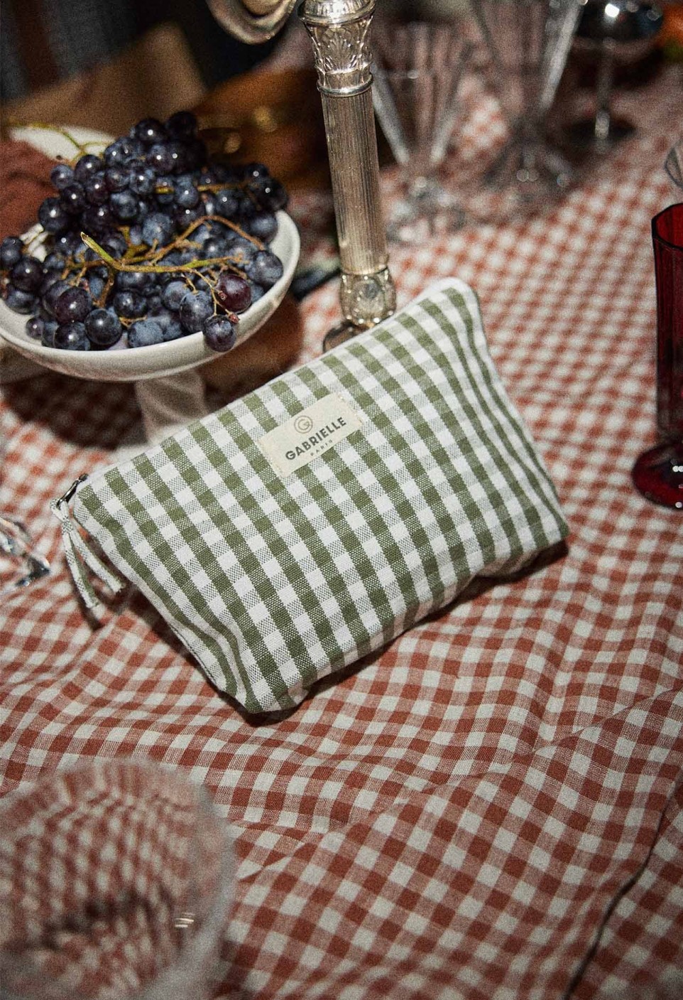 TROUSSE DE BEAUTÉ  EN COTON VICHY KAKI_MARKETPLACE