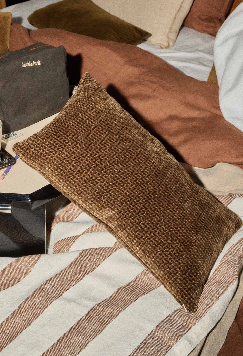 HOUSSE DE COUSSIN ARGENTINE  PIED DE POULE CAFÉ_MARKETPLACE