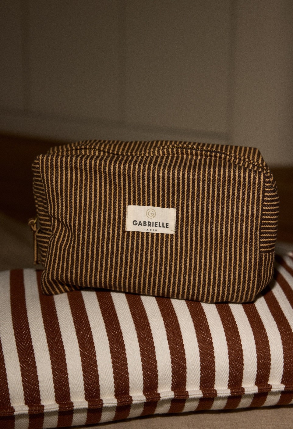 Rayures Café Toilet Bag - Waterproof Cotton Lining