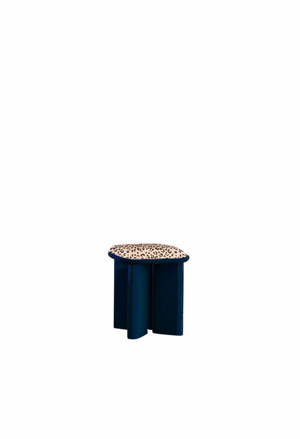 Lazare pouf blue lacquer - Cream curl seat