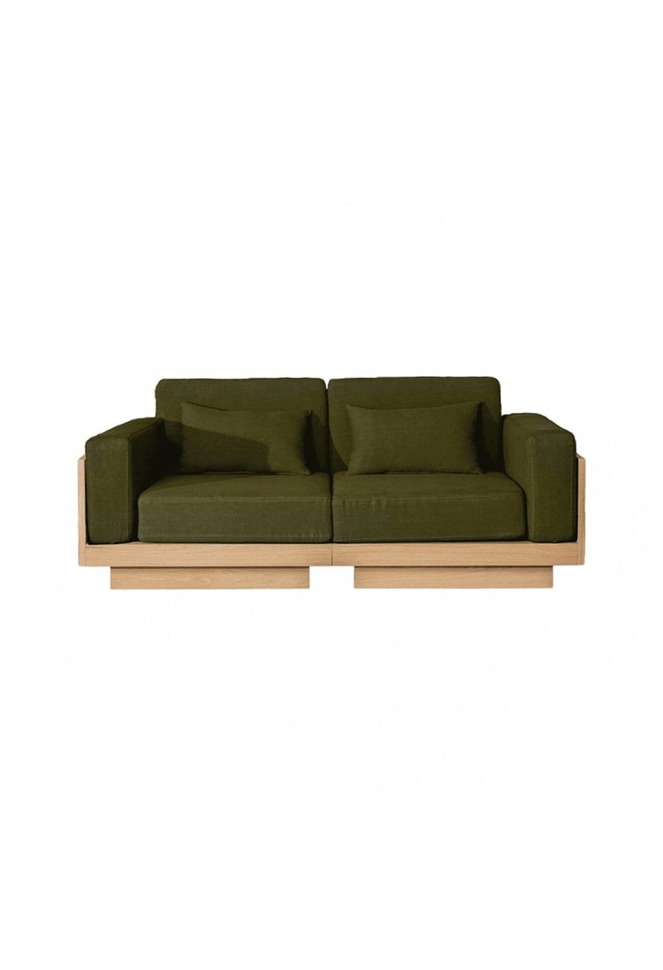 CANAPÉ GEORGES LE CONFORTABLE 2 PLACES  FINITION CHÊNE NATUREL VELOURS KAKI
