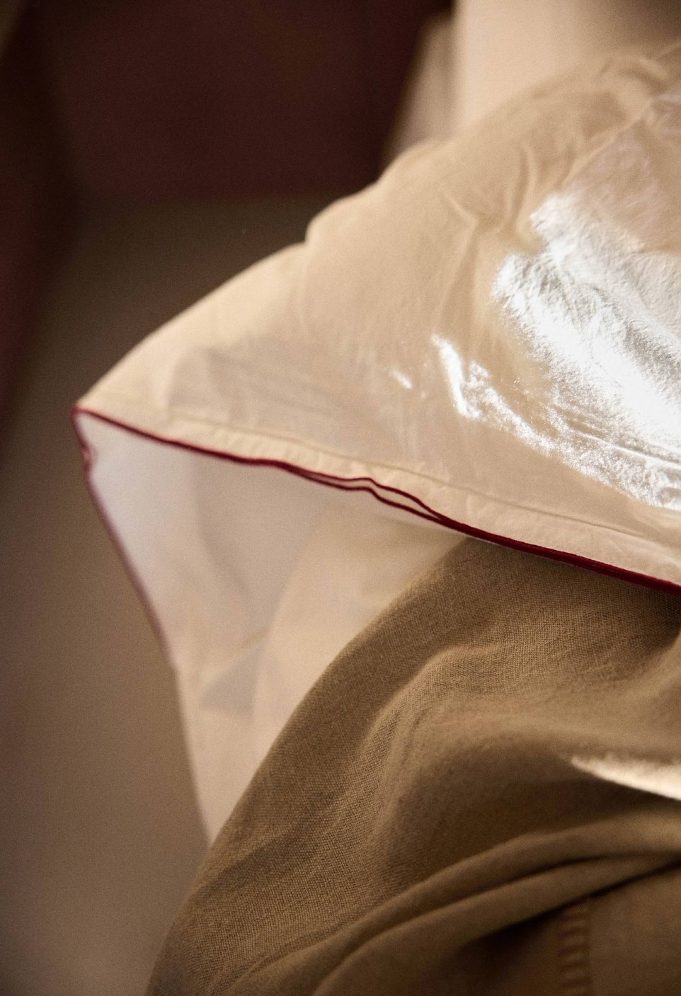 HOUSSE DE COUETTE  EN COTON BAMBOU LISERÉ BORDEAUX_MARKETPLACE