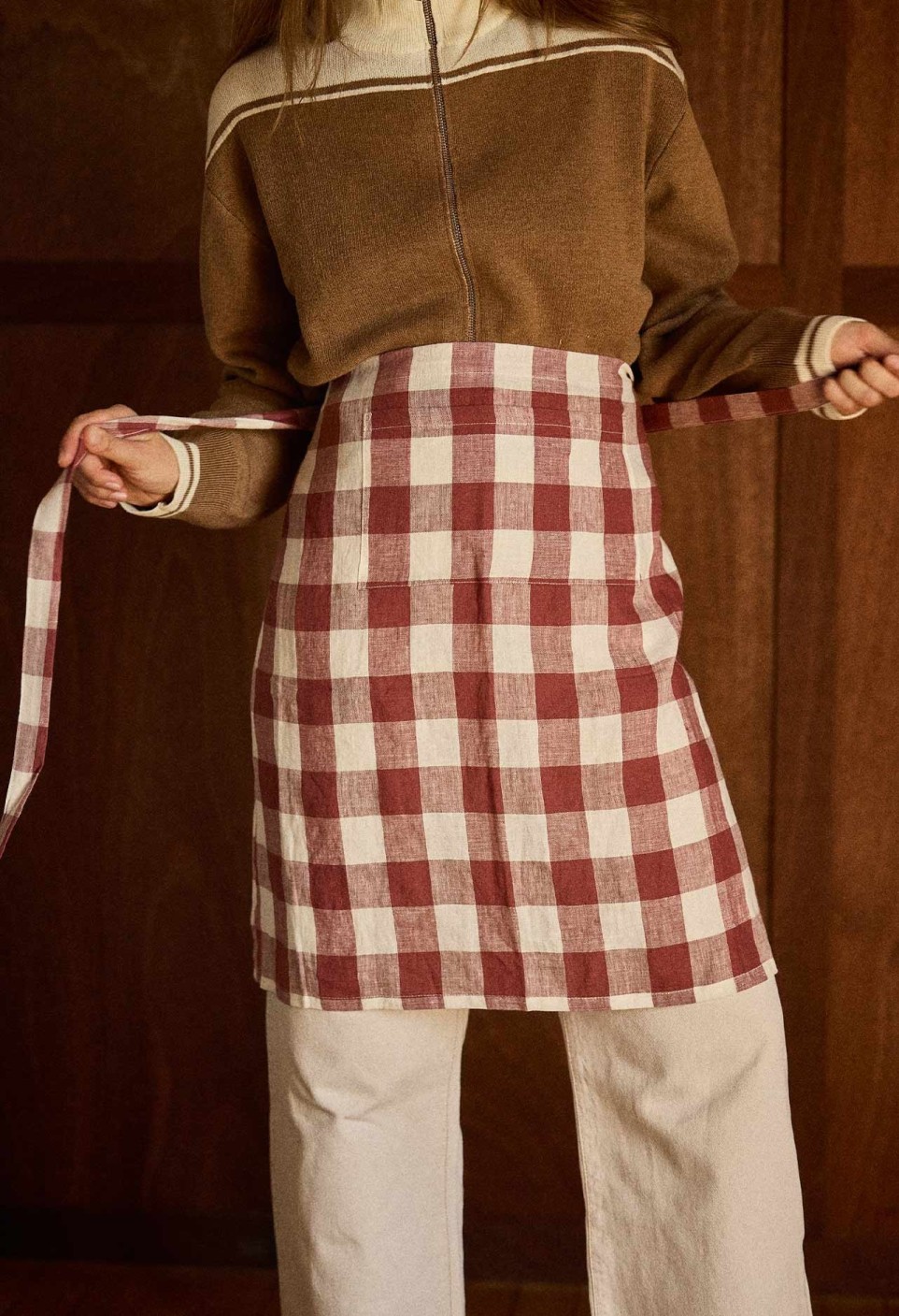 LINEN APRON  VICHY CARMIN