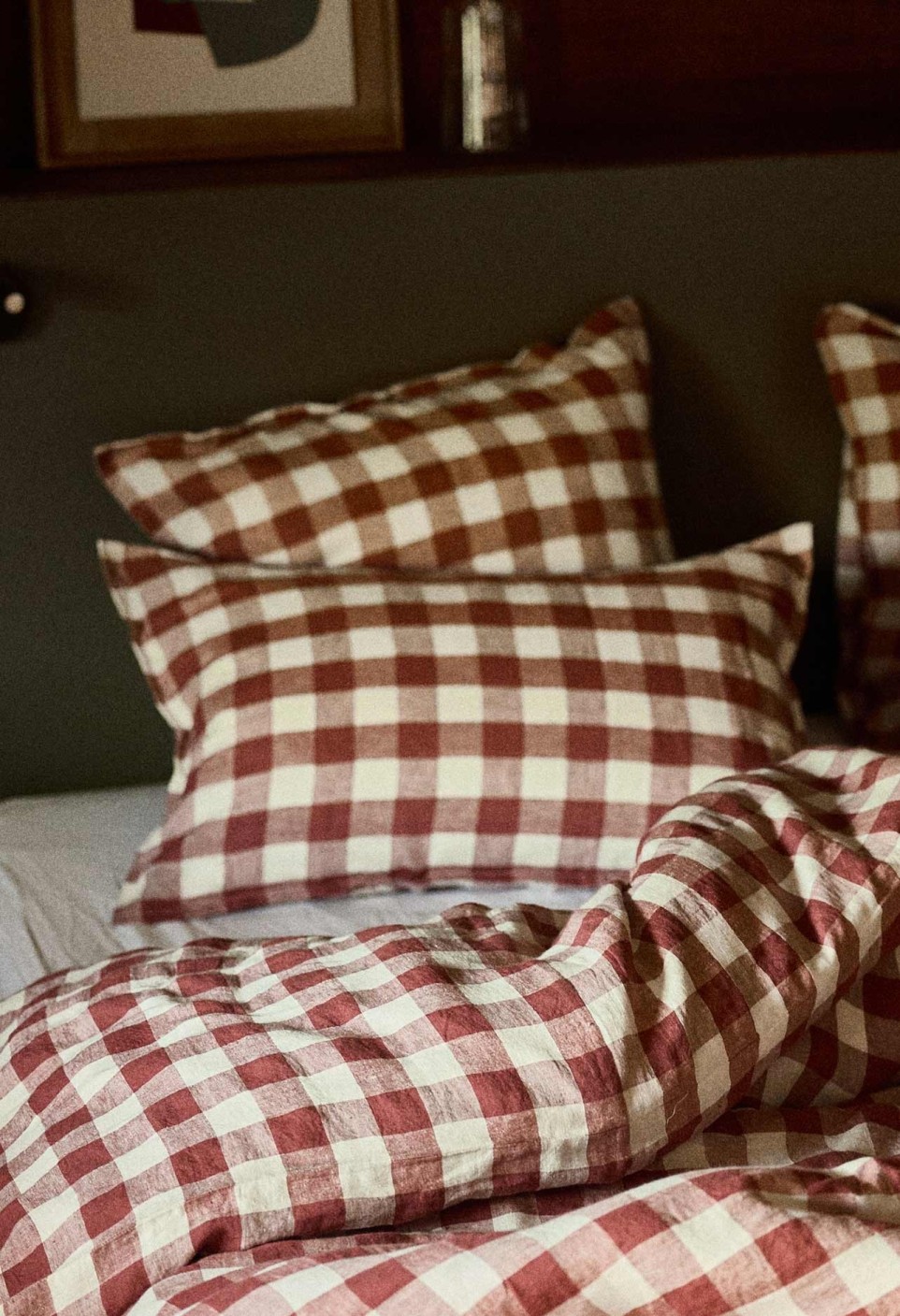 WASHED LINEN PILLOWCASE  VICHY CARMIN