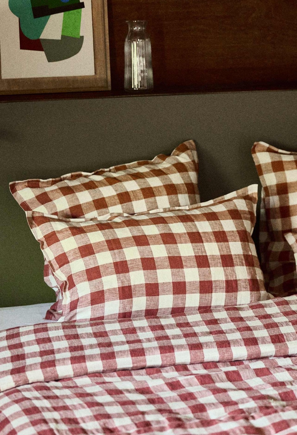 WASHED LINEN PILLOWCASE  VICHY CARMIN