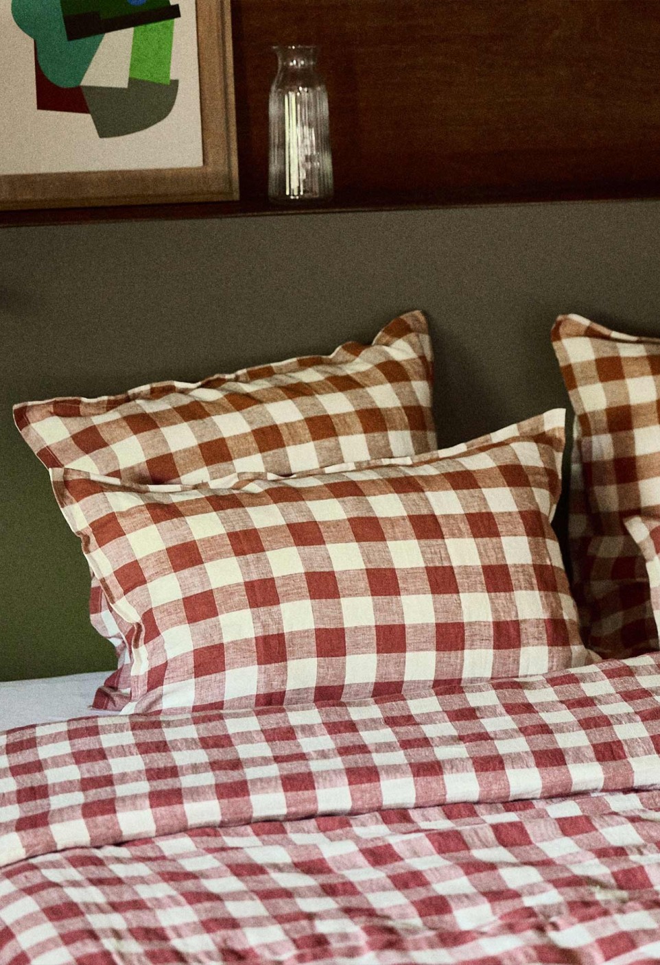 WASHED LINEN DUVET COVER  VICHY CARMIN