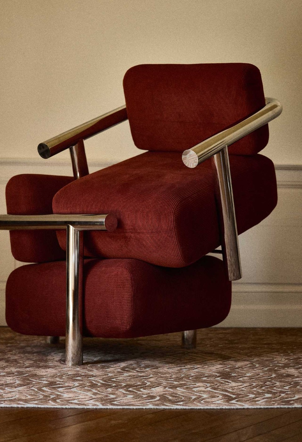 FAUTEUIL CLAUDE 70  INOX POLI VELOURS JASPE
