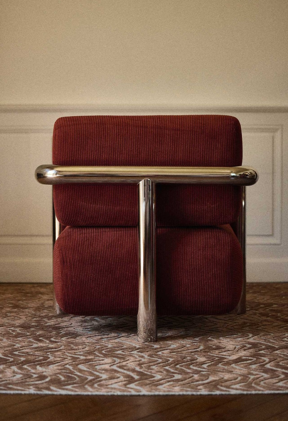 FAUTEUIL CLAUDE 70  INOX POLI VELOURS JASPE