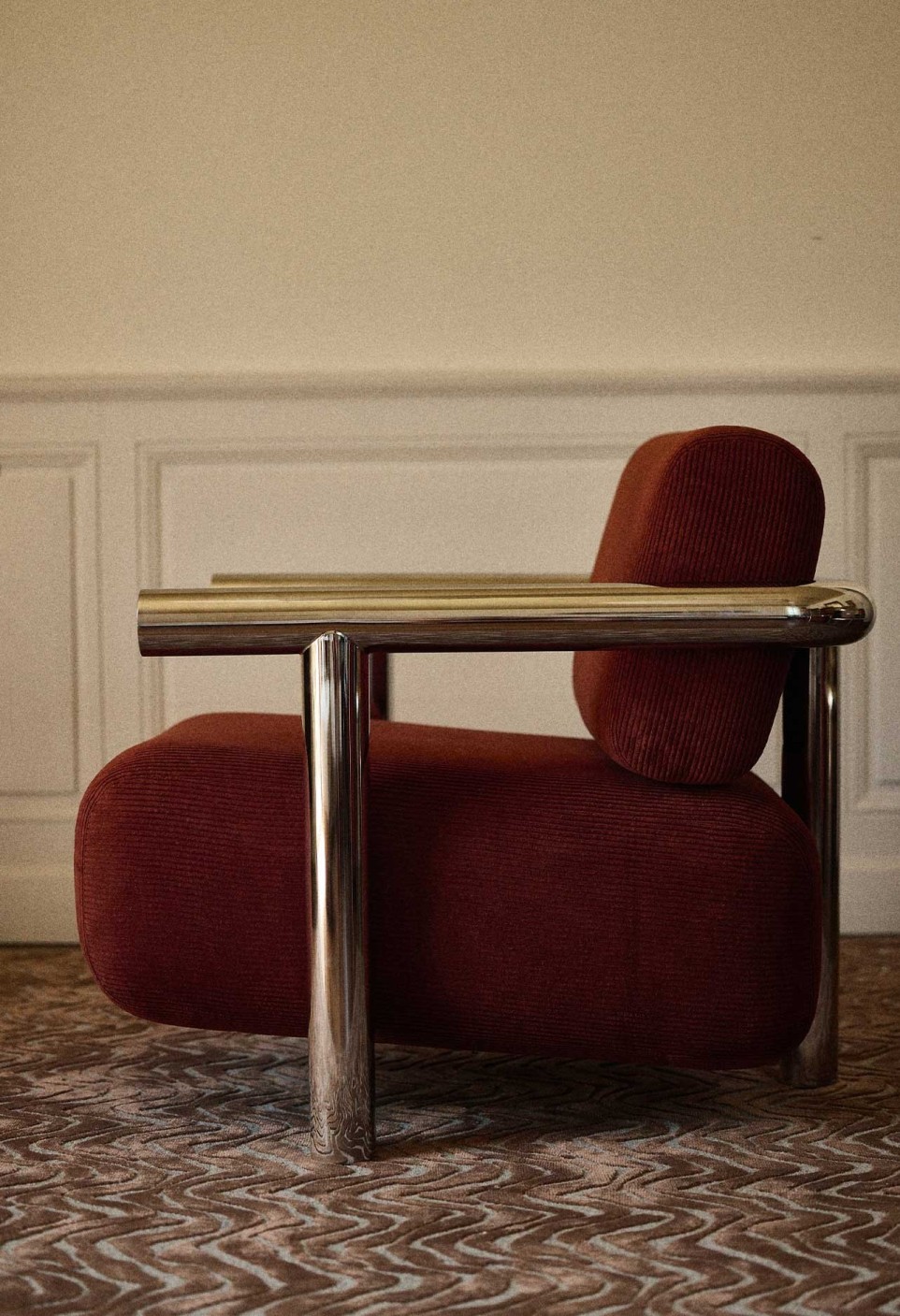 FAUTEUIL CLAUDE 70  INOX POLI VELOURS JASPE