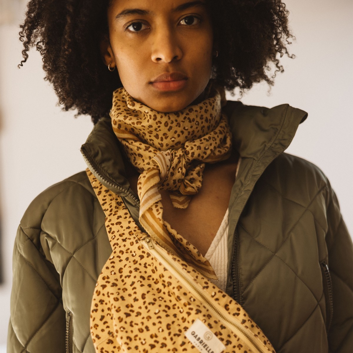 Foulard en coton - imprimé léopard sable - accessoire femme