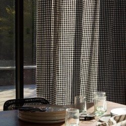 WASHED LINEN CURTAIN VICHY BLACK