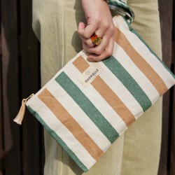 POUCH WITH HANDLE EMERAUDE STRIPES